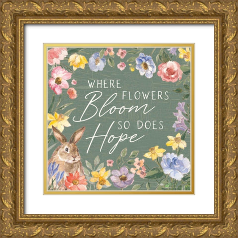 Happy Easter III Sage Gold Ornate Wood Framed Art Print with Double Matting by Vassileva, Silvia