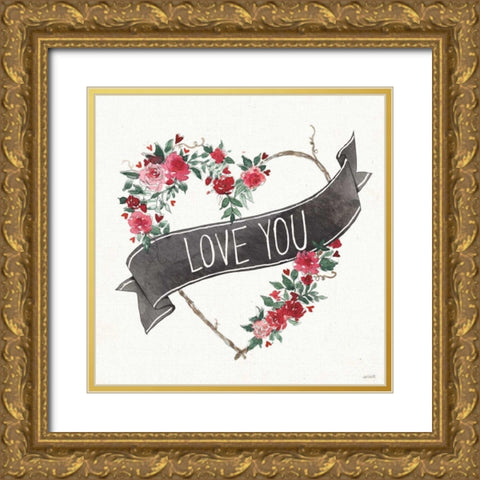 Love You I Black Banner Gold Ornate Wood Framed Art Print with Double Matting by Tavoletti, Anne