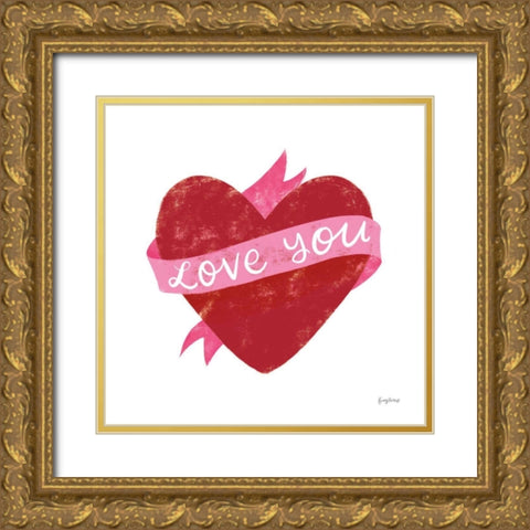 Love Letters VIII Deep Red Gold Ornate Wood Framed Art Print with Double Matting by Thorns, Becky