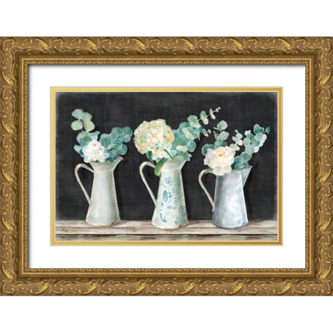 Farmhouse Bouquets Gold Ornate Wood Framed Art Print with Double Matting by Nai, Danhui