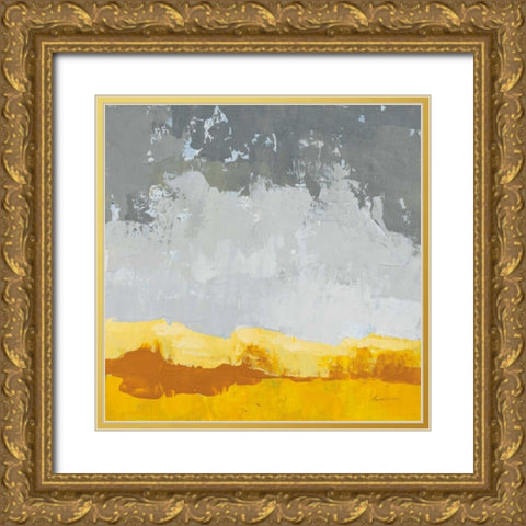 Landscape Yellow Grey Gold Ornate Wood Framed Art Print with Double Matting by Munger, Pamela