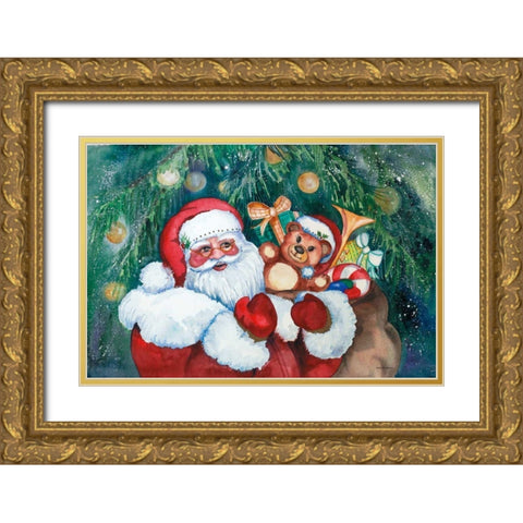 Jolly Santa Gold Ornate Wood Framed Art Print with Double Matting by McKenna, Kathleen Parr