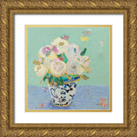 Kristens Peonies Gold Ornate Wood Framed Art Print with Double Matting by Day, Kellie