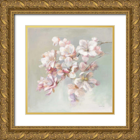 Sugar Magnolia Gold Ornate Wood Framed Art Print with Double Matting by Nai, Danhui