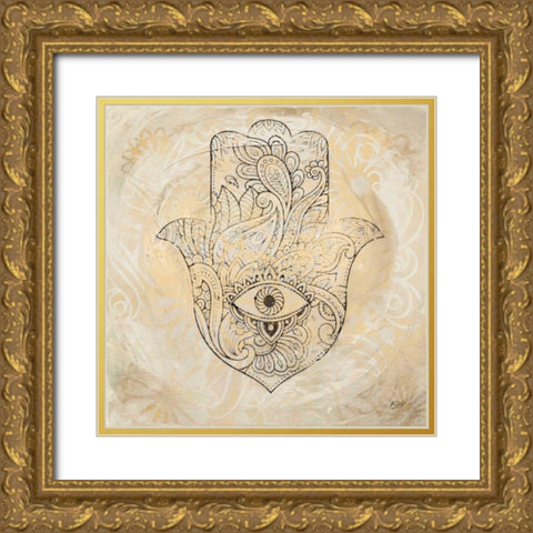 Hamsa Eye Neutral Gold Ornate Wood Framed Art Print with Double Matting by Day, Kellie