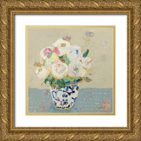 Kristens Peonies Neutral Gold Ornate Wood Framed Art Print with Double Matting by Day, Kellie