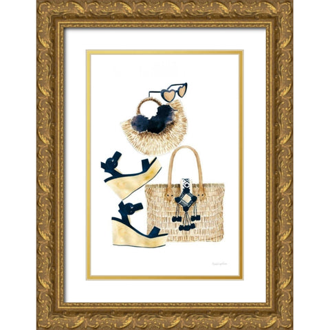 Beach Glam I Navy Gold Ornate Wood Framed Art Print with Double Matting by Charro, Mercedes Lopez