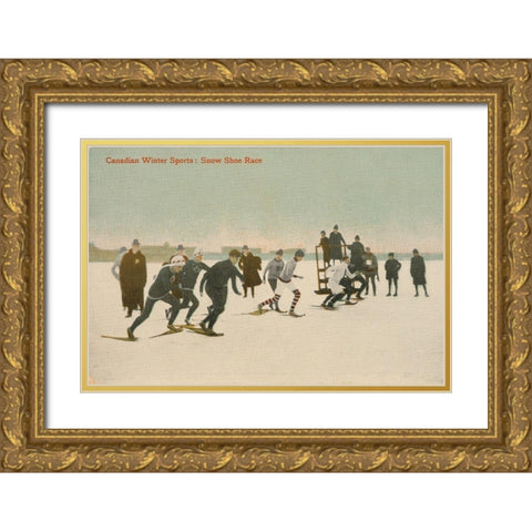 Snow Shoe Race Gold Ornate Wood Framed Art Print with Double Matting by Wild Apple Portfolio