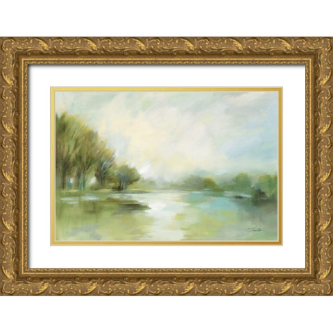 Lakeside Fog Sage Gold Ornate Wood Framed Art Print with Double Matting by Vassileva, Silvia