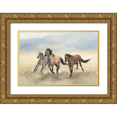 Wild Mustangs Gold Ornate Wood Framed Art Print with Double Matting by Purinton, Julia