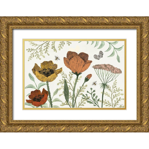 Springtime IV Warm Gold Ornate Wood Framed Art Print with Double Matting by Miller, Sara Zieve