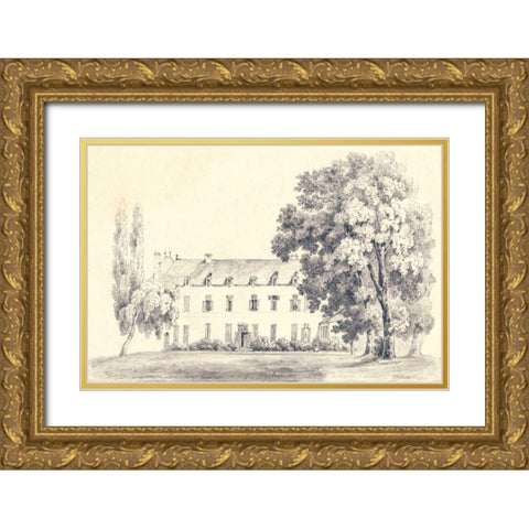 Country House Sketch Gold Ornate Wood Framed Art Print with Double Matting by Wild Apple Portfolio