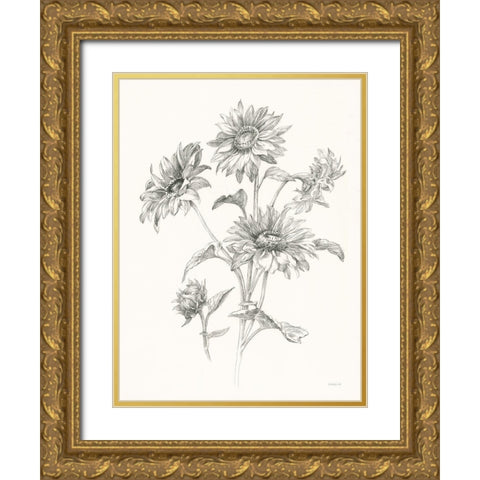 Farm Nostalgia Flowers I Dark Gray Gold Ornate Wood Framed Art Print with Double Matting by Nai, Danhui