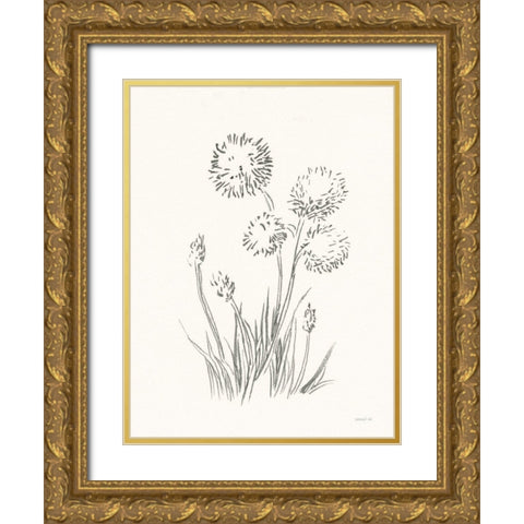 Farm Nostalgia Flowers II Dark Gray Gold Ornate Wood Framed Art Print with Double Matting by Nai, Danhui