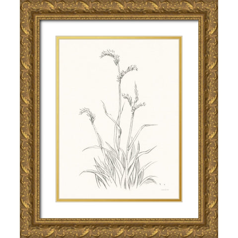 Farm Nostalgia Flowers V Dark Gray Gold Ornate Wood Framed Art Print with Double Matting by Nai, Danhui