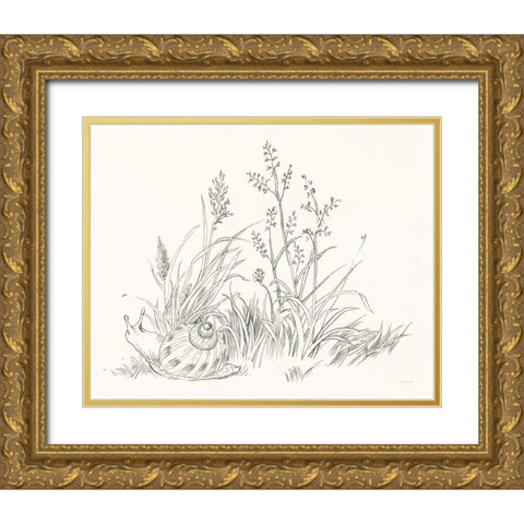 Farm Nostalgia Flowers VII Dark Gray Gold Ornate Wood Framed Art Print with Double Matting by Nai, Danhui