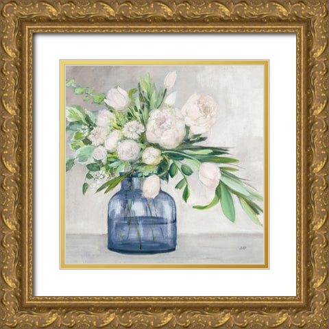 Spring Bouquet Indigo Gold Ornate Wood Framed Art Print with Double Matting by Purinton, Julia