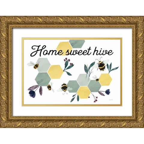 Bees Home Sweet Hive Gold Ornate Wood Framed Art Print with Double Matting by Thorns, Becky