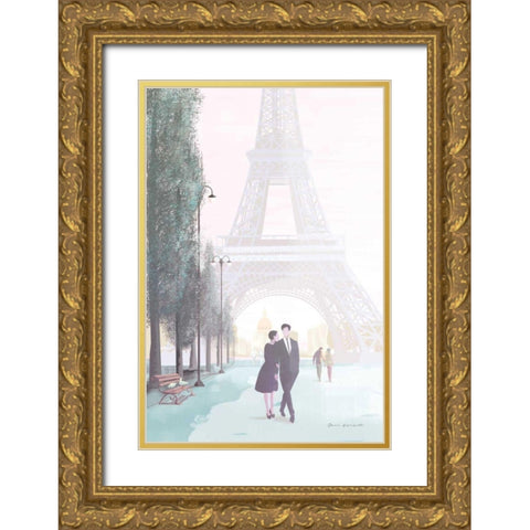 Paris Love Gold Ornate Wood Framed Art Print with Double Matting by Escalante, Omar