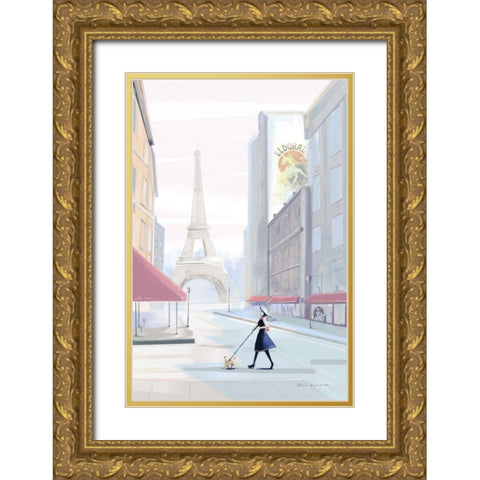 Paris Morning Walk Gold Ornate Wood Framed Art Print with Double Matting by Escalante, Omar