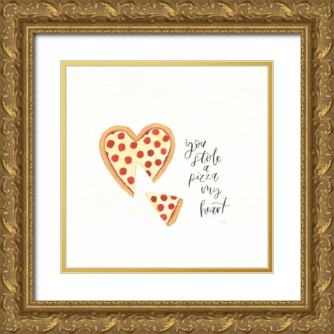 Pizza Love Gold Ornate Wood Framed Art Print with Double Matting by Jackson, Jenaya