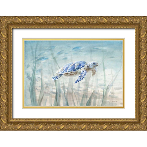 Undersea Turtle Gold Ornate Wood Framed Art Print with Double Matting by Nai, Danhui