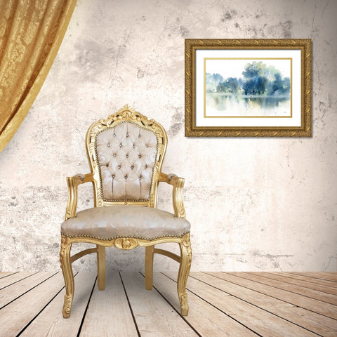 Blue Pond Reflections Gold Ornate Wood Framed Art Print with Double Matting by Pete, Katrina