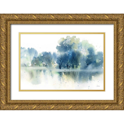 Blue Pond Reflections Gold Ornate Wood Framed Art Print with Double Matting by Pete, Katrina