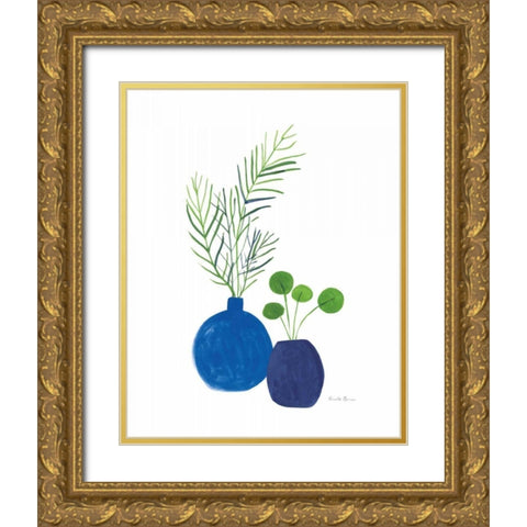 Potted I Indigo Gold Ornate Wood Framed Art Print with Double Matting by Zaman, Farida