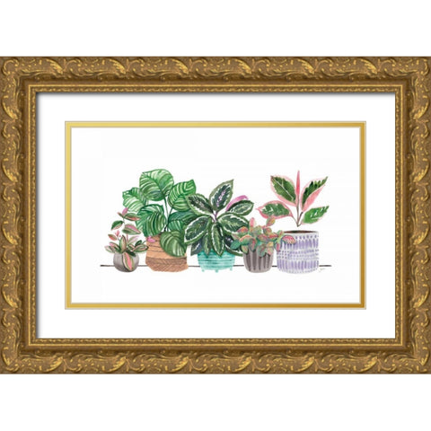 Happy House Plants I No Words Gold Ornate Wood Framed Art Print with Double Matting by Panganiban, Karyn