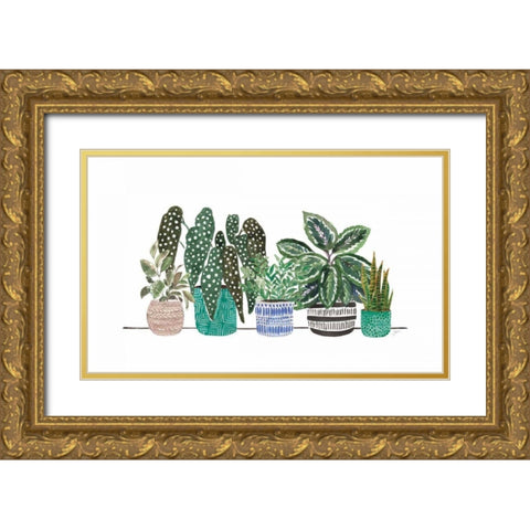 Happy House Plants II No Words Gold Ornate Wood Framed Art Print with Double Matting by Panganiban, Karyn