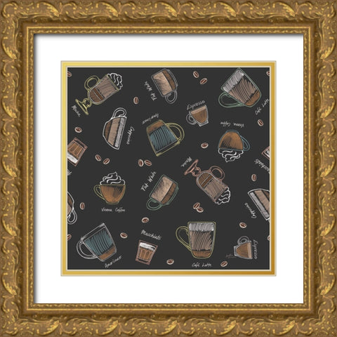 Coffee Guide Pattern IB Gold Ornate Wood Framed Art Print with Double Matting by Penner, Janelle