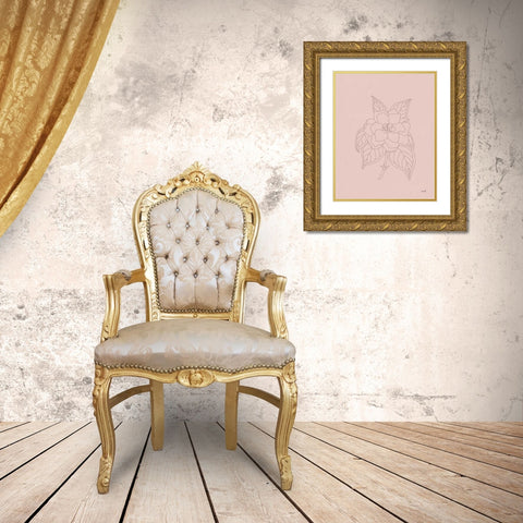 Gardenia Line Drawing Pink Gold Ornate Wood Framed Art Print with Double Matting by Hershey, Moira