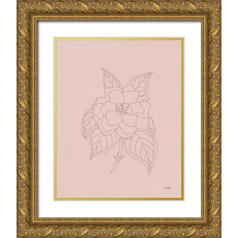 Gardenia Line Drawing Pink Gold Ornate Wood Framed Art Print with Double Matting by Hershey, Moira