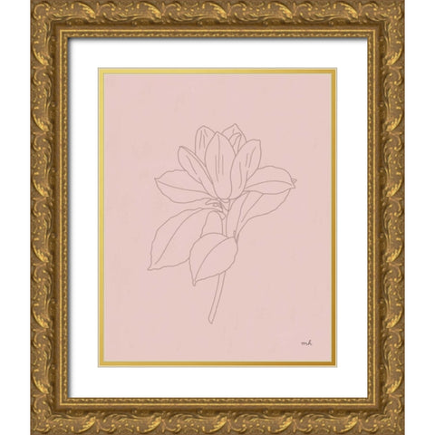 Magnolia Line Drawing Pink Gold Ornate Wood Framed Art Print with Double Matting by Hershey, Moira