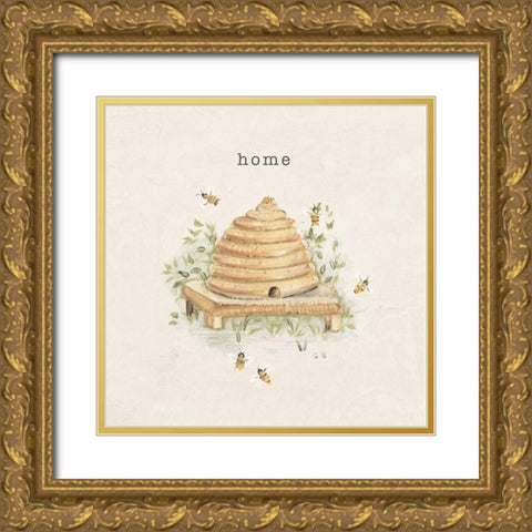 Garden Bees Gold Ornate Wood Framed Art Print with Double Matting by Blum, Cheri