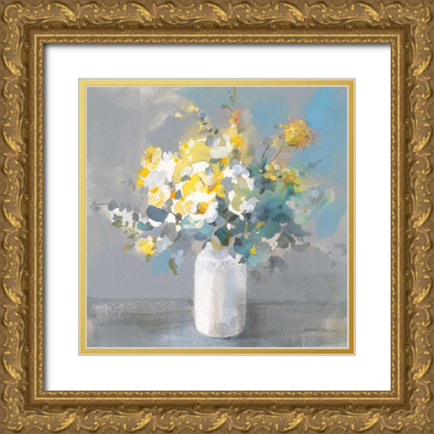 Touch of Spring I White Vase Gold Ornate Wood Framed Art Print with Double Matting by Nai, Danhui