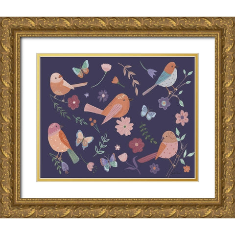 Royal Birds I Purple Gold Ornate Wood Framed Art Print with Double Matting by Zaman, Farida