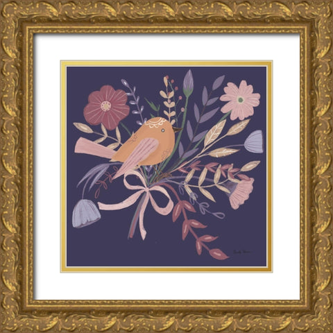 Royal Birds II Purple Gold Ornate Wood Framed Art Print with Double Matting by Zaman, Farida