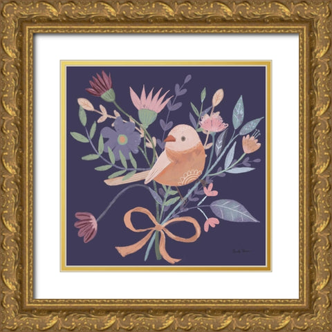 Royal Birds III Purple Gold Ornate Wood Framed Art Print with Double Matting by Zaman, Farida