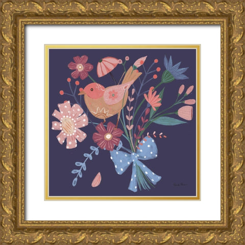 Royal Birds V Purple Gold Ornate Wood Framed Art Print with Double Matting by Zaman, Farida