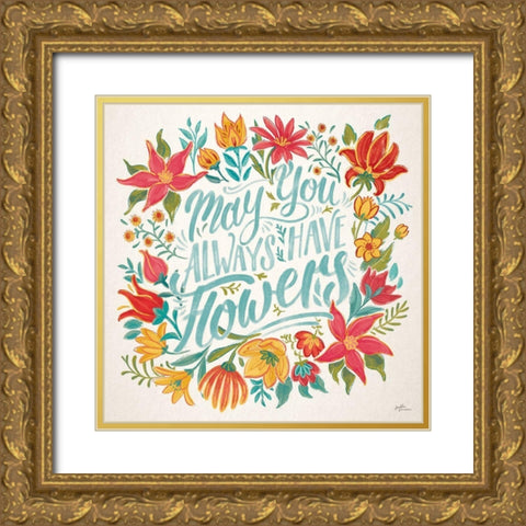 Happy Thoughts IV Bright Gold Ornate Wood Framed Art Print with Double Matting by Penner, Janelle