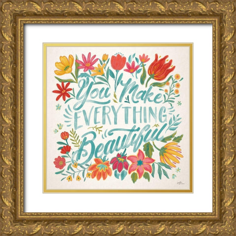Happy Thoughts V Bright Gold Ornate Wood Framed Art Print with Double Matting by Penner, Janelle