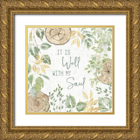 Natures Leaves IV Sage Gold Ornate Wood Framed Art Print with Double Matting by Grove, Beth