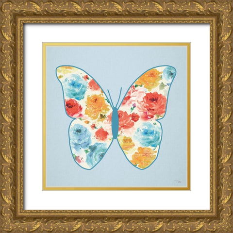 Rose Sorbet VI Blue Gold Ornate Wood Framed Art Print with Double Matting by Pela,