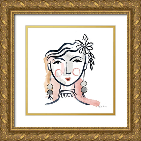 Pretty Faces I Soft Gold Ornate Wood Framed Art Print with Double Matting by Zaman, Farida