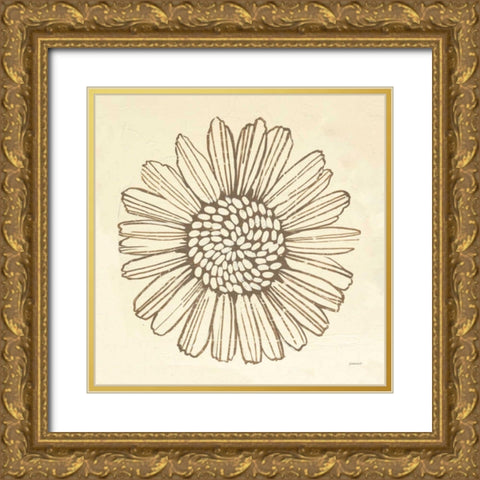 Farmhouse Sunflower Gold Ornate Wood Framed Art Print with Double Matting by Lovell, Kathrine
