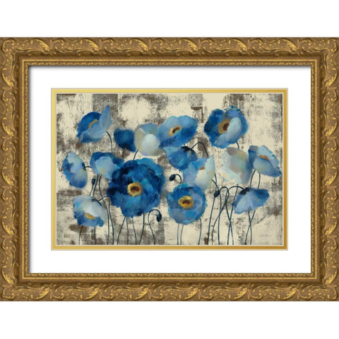 Aquamarine Floral Gold Ornate Wood Framed Art Print with Double Matting by Vassileva|Silvia