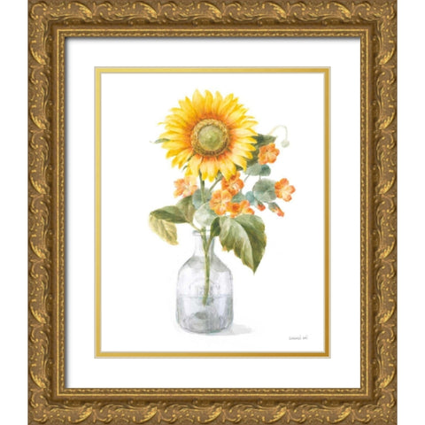 Fresh Cut Sunflowers II Gold Ornate Wood Framed Art Print with Double Matting by Nai, Danhui