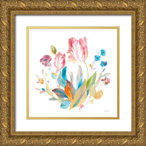 Spring Tulips II Gold Ornate Wood Framed Art Print with Double Matting by Nai, Danhui